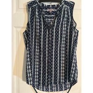 Chelsea28 Womens Navy Blue‎ Geometric Print Sleeveless Button Down Blouse Size M